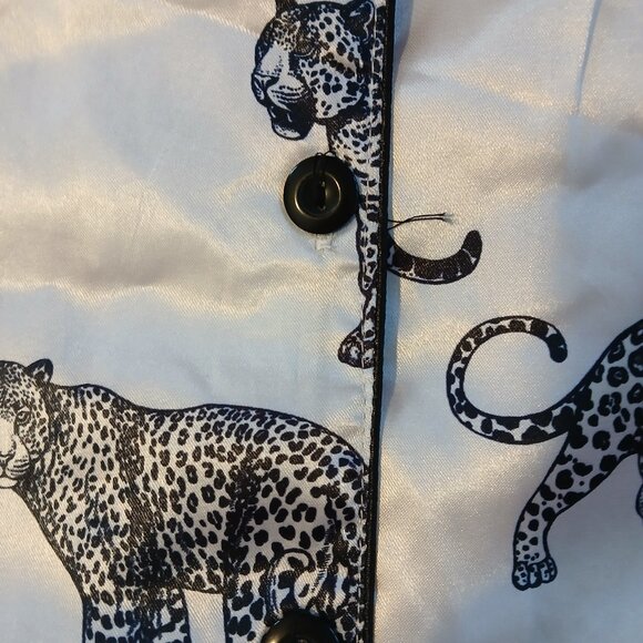 Night Women,s White  Black Leopard Print Pajama Set  UK SZ 12 / US SZ 8 - Picture 6 of 11